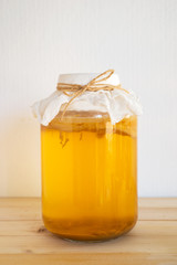 fermented drink, jun tea healthy natural probiotic drink in a glass jar...