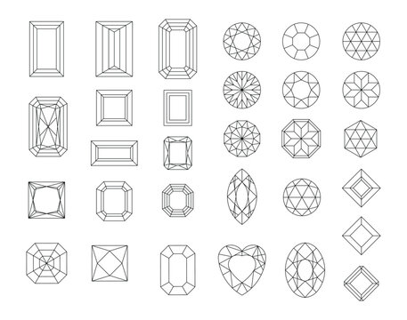 Vector set of diamond design elements - cutting samples.