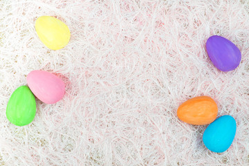 Flat lay of Easter eggs, view from above with copy space for text. concept of stylish