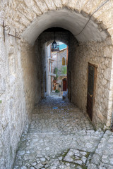 Fototapeta premium View of the Medieval Town of Fumone, narrow streets and medieval buidings 