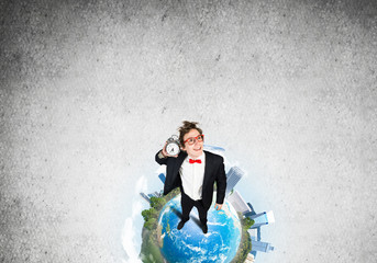 Comic businessman in red glasses