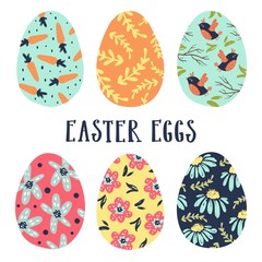 Hand drawn easter eggs set isolated on white background.