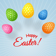 Set of decorative bright Easter eggs in peas on a light background Element for the design of greeting cards for Easter Abstract symbol of a spring holiday Collection for creative design Vector