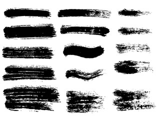 Painted grunge stripes set. Black labels, background, paint texture. Brush strokes vector. Handmade design elements.