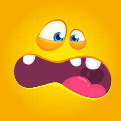 Scared cartoon monster face. Vector illustration 