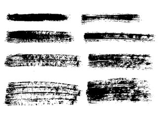 Painted grunge stripes set. Black labels, background, paint texture. Brush strokes vector. Handmade design elements.