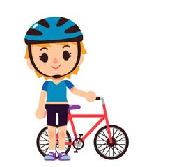 Obraz premium Vector female character standing with bicycle isolated on white background