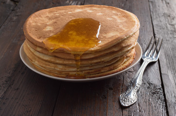 Pancakes on a wooden table