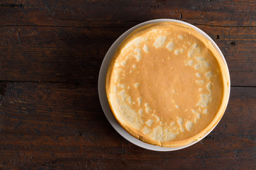 Pancakes on a wooden table