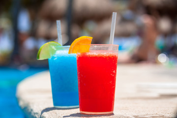 Tropical drinks at the swimming pool, Mexico
