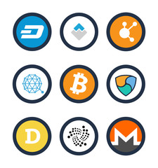 Various Cryptocurrency Signs Set Inside Circles