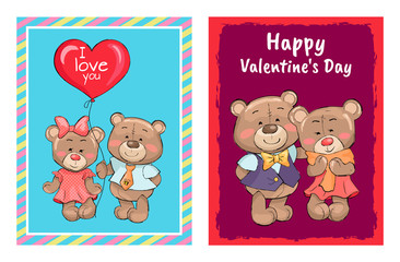 Happy Valentines Day Poster Couple of Teddy Family