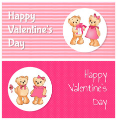 Happy Valentines Day Poster with Two Teddy Bears