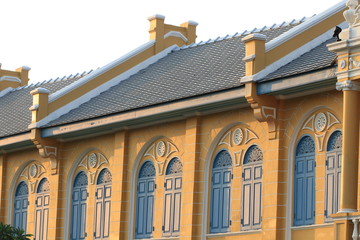 Close up classic yellow building