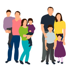 isolated isometric people family with children, flat style