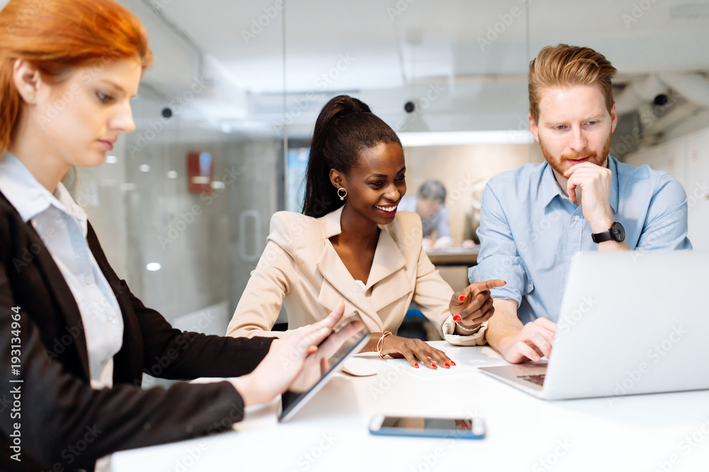 Poster group of business people sitting at desk