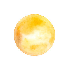 Watercolor art illustration background, Yellow circle shape watercolor panting design textured on white paper isolated on white background