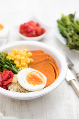 healthy bowl with vegetables and boiled egg