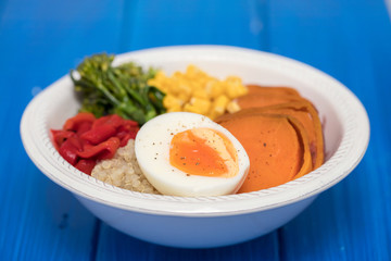 healthy bowl with vegetables and boiled egg