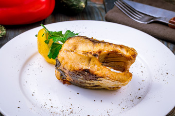 Steak of the fish on the grill