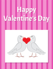 Happy Valentines Day Poster with Doves Hold Heart