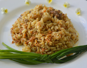 Pilaf on a white plate