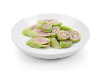 lemon grass in plate on white background