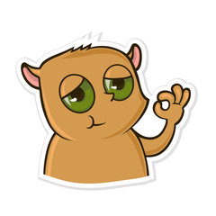 Sticker for messenger with funny animal. Hamster showing gesture ok. Vector illustration, isolated on white background.