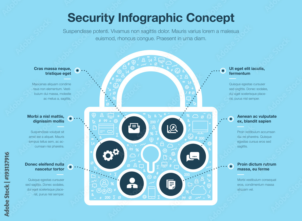Aufkleber Security infographic concept with padlock symbol isolated on blue background. Easy to use for your website or presentation.