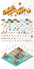 Build Your Own City . Set of Isolated Minimal City Vector Elements on Transparent Background