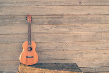 Guitar over the wooden fence