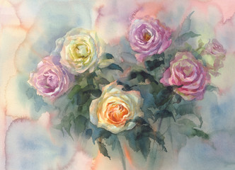 sweet pastel roses colorful background watercolor