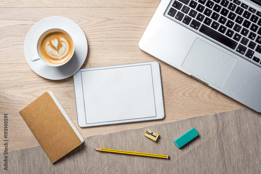 Wall mural empty tablet screen with copy space as flat lay and template