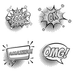Pop art expressions black and white vector illustration graphic design speech bubble