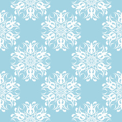 White floral seamless pattern on blue background