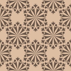 Brown floral seamless pattern on beige background