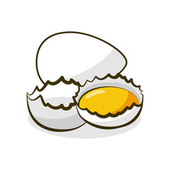 Eggs. Yolk in broken eggshell and protein hand drawing illustration. A natural product is a sketch.