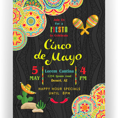 Cinco De Mayo poster template customized for invitation for fiesta party.