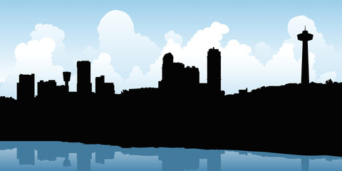 Skyline silhouette illustration of the downtown of the city of Niagara Falls, Ontario, Canada.