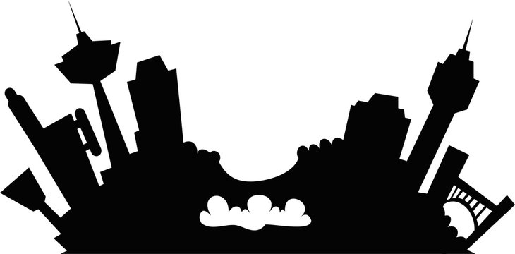 Cartoon skyline silhouette illustration of the downtown of the city of Niagara Falls, Ontario, Canada.