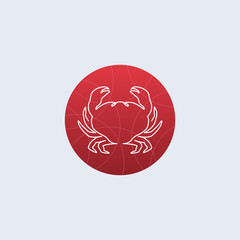 One line crab logo. Minimalistic illustartion. Sea animal icon on red background