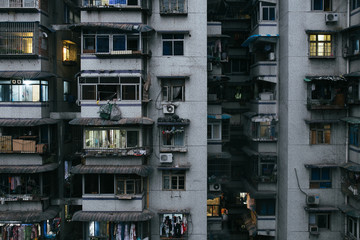 Slum apartment facade in Chongqing, China