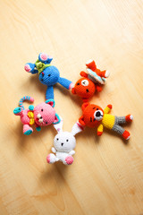 knitted toy cat, bear, rabbit, hare, handmade