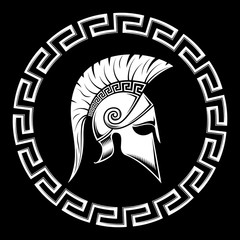 Spartan helmet on a black background.