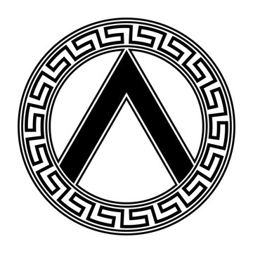 Naklejka Spartan shield with Greek ornament.