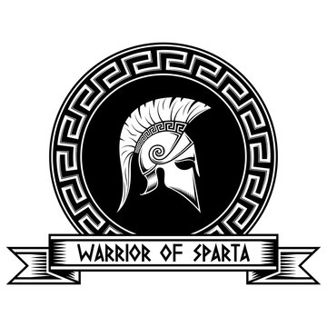 WARRIOR OF SPARTA, Spartan helmet on the shield.