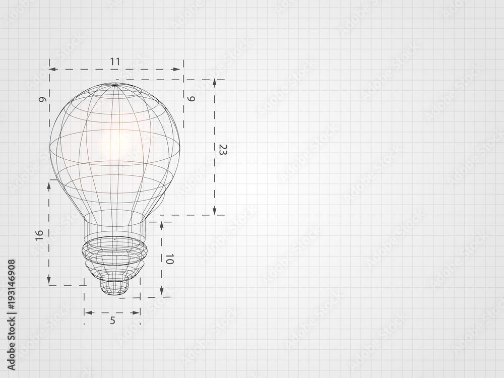 Wall mural wireframe lightbulb on grid represent technology concept and innovation. technology background. vect