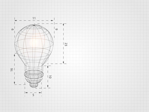 Wireframe lightbulb on grid represent technology concept and innovation. Technology Background. Vector Illustration.