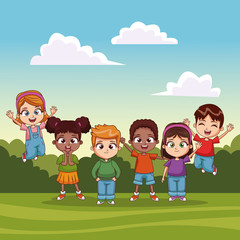 Kids jumping in the park vector illustration graphic design