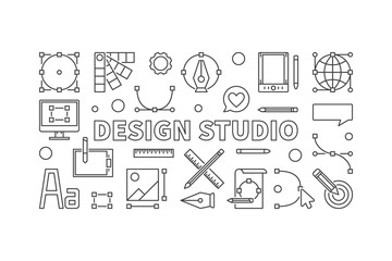 Design studio vector line illustration or banner